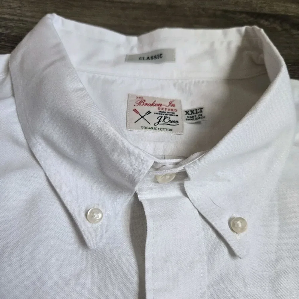 J Crew Broken In Oxford Shirt Mens XXLT XXL Tall White SS Organic Cotton